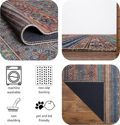 Keen Home Design 2x10 Rug - Machine Washable Runner Rug with Non-Slip Backing, Ideal for Hallway, Entryway, Kitchen, Laundry Room - Vintage, Easy Clean, Durable, Low Pile - (2'6" x 10')