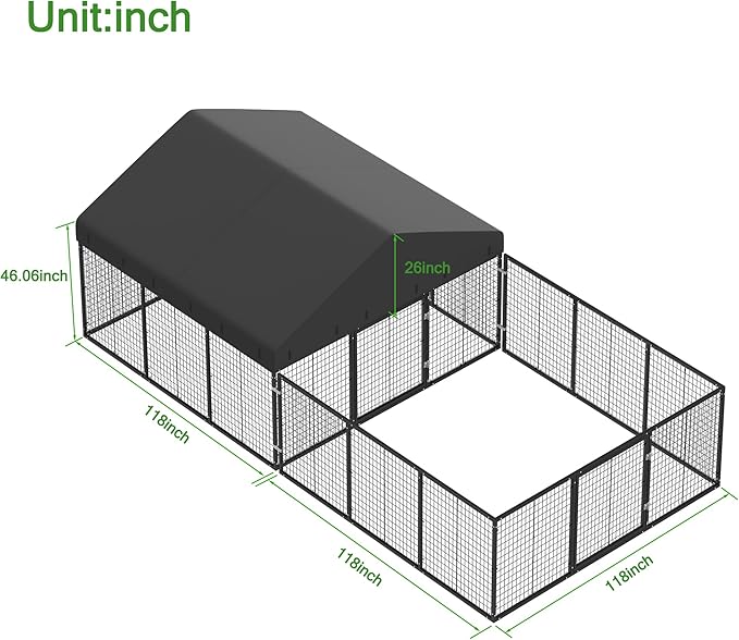 Dog Kennel with Dog Fence for Medium/Small Dogs Anti-Rust Coating Cage with Roof All Weather Resistant Dog House with Double Locks