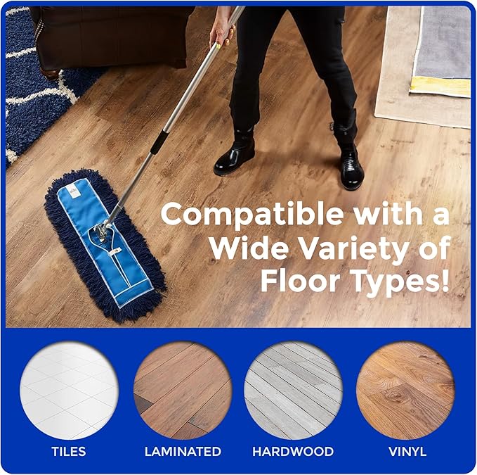 Nine Forty 36" Premium Nylon Dust Mop- Heavy Duty Mop Head for Industrial, Commercial, and Residential Cleaning - Dry Floor Duster for Hardwood Surfaces and Commercial Applications - Blue