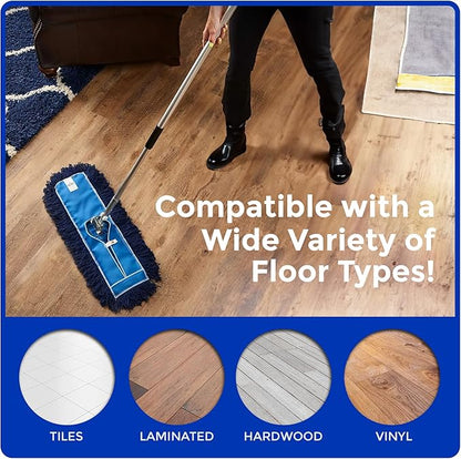Nine Forty 48" Premium Nylon Dust Mop- Heavy Duty Mop Head for Industrial, Commercial, and Residential Cleaning - Dry Floor Duster for Hardwood Surfaces and Commercial Applications - Blue