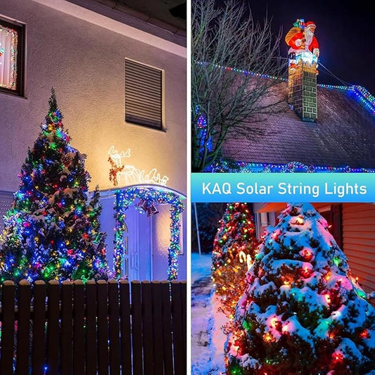 Multicolor Solar String Lights Outdoor Waterproof 2PK 200LED 66FT Twinkle Lights Auto On/Off Solar Powered LED Fairy Light Green Wire with 8 Modes for Christmas Tree Party Decorations (Multicolor)