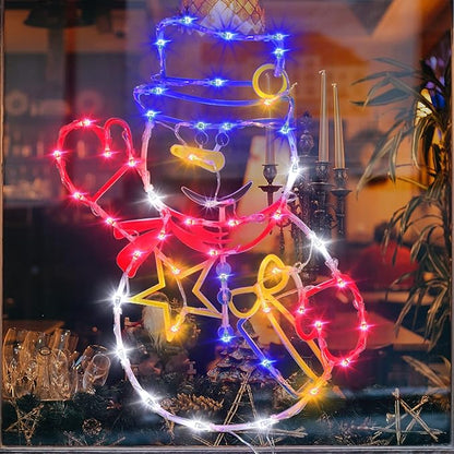 Christmas Decorations - 16" Christmas Window Silhouette Lights - 4 Pack Colour Lighted Snowman ＆ Reindeer ＆ Bell ＆ Gift Box for Holiday Indoor and Outdoor Wall Door Window Decorate