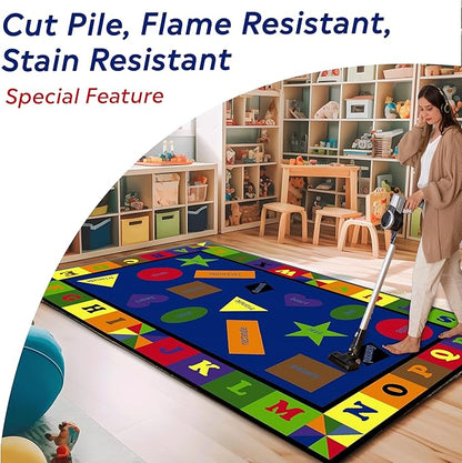 Colorful Shapes Preschool Rug with Bright Colors, 6' x 8'6" Rectangle, Educational Classroom Rug, Kids Learning Play Mat | Area Rug for Bedroom or Playroom