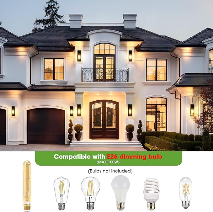 15.3" Large Motion Sensor Exterior Wall Light Sconces 2-Pack, Waterproof Dusk to Dawn Black Exterior Lighting Fixtures Wall Mount with 3 Lighting Modes, Outdoor Porch Coach Lights for Garage House