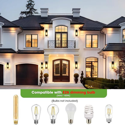 15.3" Large Motion Sensor Exterior Wall Light Sconces 2-Pack, Waterproof Dusk to Dawn Black Exterior Lighting Fixtures Wall Mount with 3 Lighting Modes, Outdoor Porch Coach Lights for Garage House