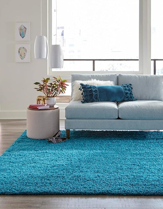Unique Loom Solid Shag Collection Area Rug (8' Square, Turquoise)
