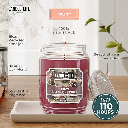 Candle-lite Scented Candles, Juicy Black Cherries, 18 oz Jar, Proudly Poured in The USA, Aromatherapy Candle, Single-Wick with 110 Hours of Burn Time, Perfect for Creating an Inviting Ambiance