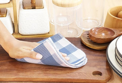 Waffle Weave Plaid Dish Cloths, 100% Cotton - 12 x 12 Inches, Ultra Soft Absorbent Quick Drying Dish Towels Buffalo Check Dish Rags for Kitchen, 8 Pack -Fall Thanksgiving- Smoky Grey and White