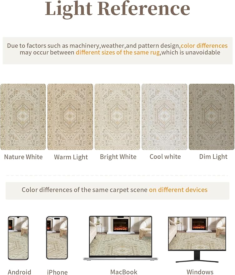 SERISSA Runner Rug for Hallways, 2'6"x8' Washable Non Slip Kitchen Runner Rug, Long Boho Rug Vintage Beige Hallway Stair Ultra Soft Print Floor Carpet for Bedroom Bathroom Laundry Room