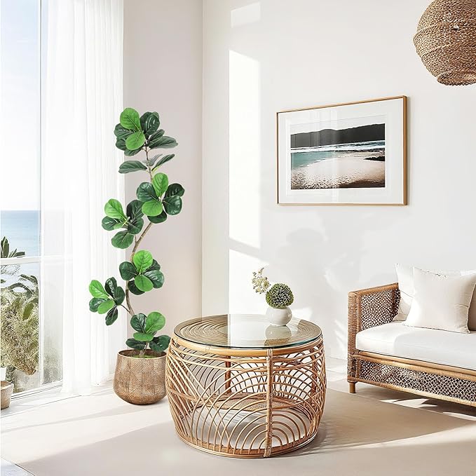 Garvee Fiddle Leaf Fig Tree 7ft Tall Artificial Tree with White Planter，Faux Floor Plant, Indoor Fake Plants for Home Office Decor