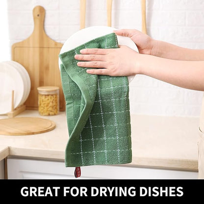 Homaxy 100% Cotton Terry Kitchen Dish Cloths, Ultra Soft and Absorbent Dish Towels for Kitchen, Suitable for Drying and Washing Dishes, 24 Pack, 12 x 12 Inches, Grass Green