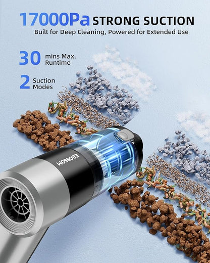 Mini Car Vacuum with 17000Pa High Power Suction,Portable Handheld Vacuum Blow & Suction,4 in 1 Cordless Small Vacuum Cleaner for Car,Home,Office,PC.Air Duster for Quick Cleaning of Small Areas