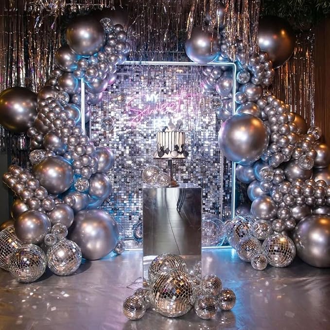 Metallic Balloons - 12 Inch, 100 Pack, Chrome Silver, Shiny Silver Latex Balloons for Birthday, Graduation, Anniversary, Wedding, Party Decorations