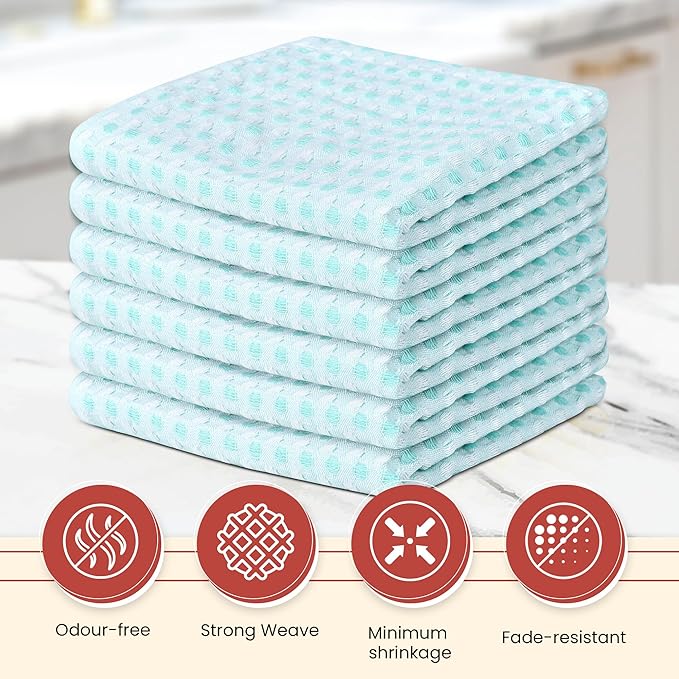 Vintage Vista 100% Cotton Dish Cloths (Pack of 6) - Dish Rags for Washing Dishes - Reusable & Highly Absorbent Kitchen Towels - Kitchen Rags for Christmas - (12" x 12" - Lemon Green Honeycomb)