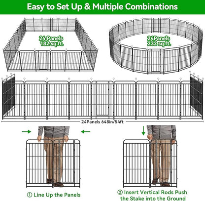 Dog Playpen Outdoor 24 Piece Panels Heavy Duty Dog Fence 40" Height with Thick Pipe Anti-Rust with Doors Portable for RV Camping Yard, Total 54FT, 227 Sq.ft, Snowy Black