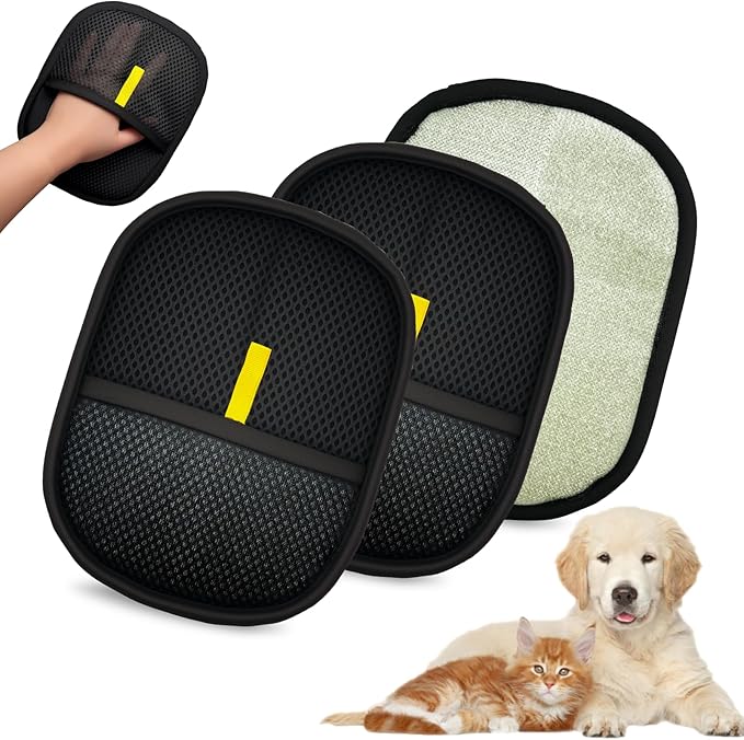 3Pack Upgraded Pet Hair Removal Glove for Dogs & Cats, Reusable Electrostatic Pet Hair Remover Glove for Couch, Furniture, Carpet & Car Seat, Best Grooming Gloves for Pets Hair Removal & Massage