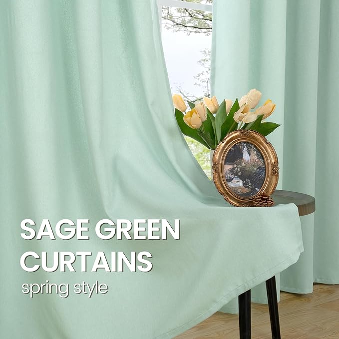 BGment Sage Green Linen Curtains 84 Inches Long for Living Room 2 Panels Set, Spring Decorative Grommet Privacy No See Through Drapes for Bedroom Farmhouse Office Light Filtering, Each 52 Inch Wide