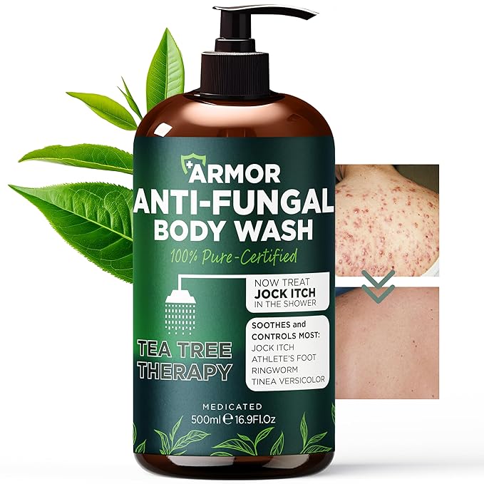 Terramed Just Think Comfort Antifungal & Antibacterial Soap & Body Wash with Tea Tree Oil | Treats Ringworm, Back Acne, Eczema & Jock Itch | Antibacterial Body Soap For Men And Women (16.9 oz)