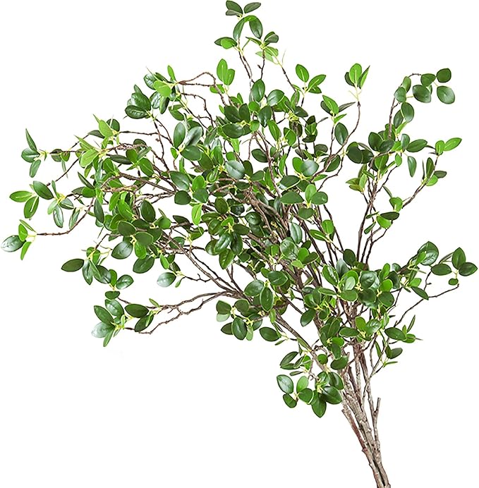 Ollain 43" Artificial Greenery Stems Plants Faux Leaf Green Eucalytus Branches Ficus Twig Fern Fake Green Bushes Shrubs for Home Party Wedding Decoration (4 Pack)