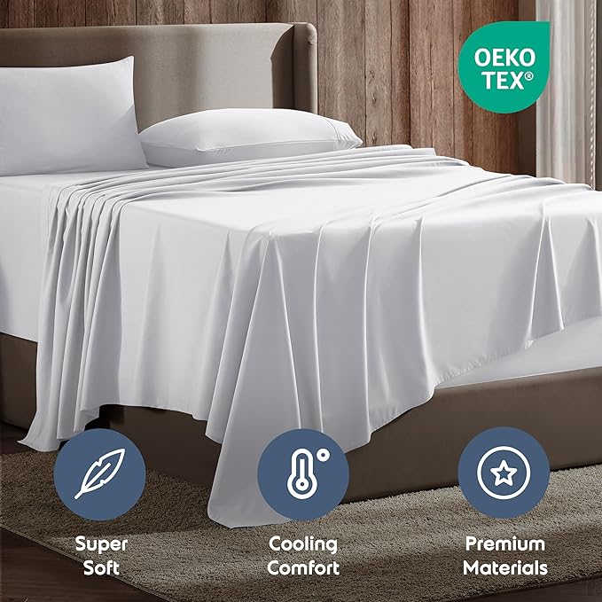 Nestl Split King Sheet Set - 1800 Ultra-Soft Microfiber Bed Sheets - Double Brushed - Deep Pockets - Easy Fit - 5 Piece Set - Bed Sheets & Pillowcases (Split King Size, White)