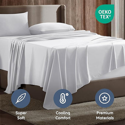 Nestl Full Sheet Set - Luxury 1800 Ultra-Soft Microfiber Full Bed Sheets - Double Brushed - Deep Pockets - Easy Fit - 4 Piece Set - Bedding Sheets & Pillowcases (Full, White)