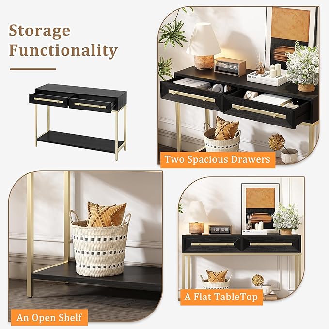 Zateety 52'' Modern Entryway Table, Painted Console Table with 2 Drawers and Bottom Shelf, Hallway Table with Striking Geometric Design for Entryway and Living Room