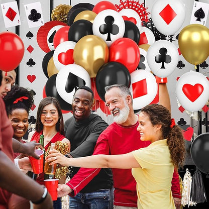 Poker Balloons, Casino Theme Party Balloons, 12 Inches 50 Pcs Red Black and White Balloons Poker Card Latex Balloon for Casino Night Poker Las Vegas Game Night Casino Party Decor