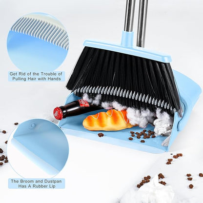 Broom and Dustpan Set, House Broom for Sweeping Indoor Collapsible Broom with Dust Pan Combo Set for Home Office Kitchen Lobby Floor Pet Hair