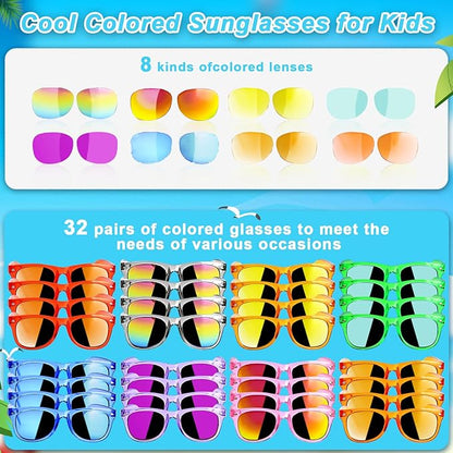 Kids Sunglasses Bulk Party Favors - 32 Packs Boys Girls Sunglasses for Kids Age 3-8 with UV 400 Protection, Neon Sunglasses for Kids Party