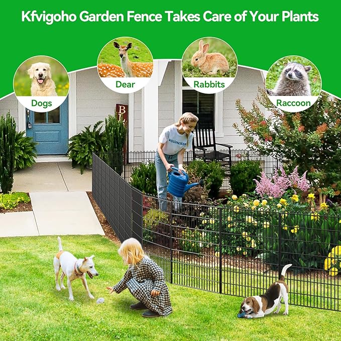 Decorative Garden Fence 20 Panels 47.2 ft(L) X 40 in(H) Animal Barrier for Yard, Patio, Garden Borders, No-Dig Outdoor Fencing with Rustproof Metal Panels, Temporary Ground Stakes for Dogs, Rabbit