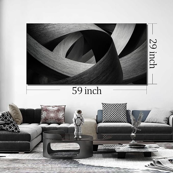 JuhaiArt Abstract Wall Art Gray Wall Decor Black Picture Canvas for Living Room Bedroom Office 29" x 59" Lines Artwork Poster