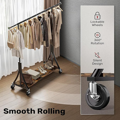 MAXLEAD Clothes Rack, Clothing Rack with Wood Shelves 500 LBS Heavy Duty Garment Rack for Hanging Clothes Portable Closet Sturdy Coat Rack for Bedroom, Living Room, Laundry, Balcony, Black