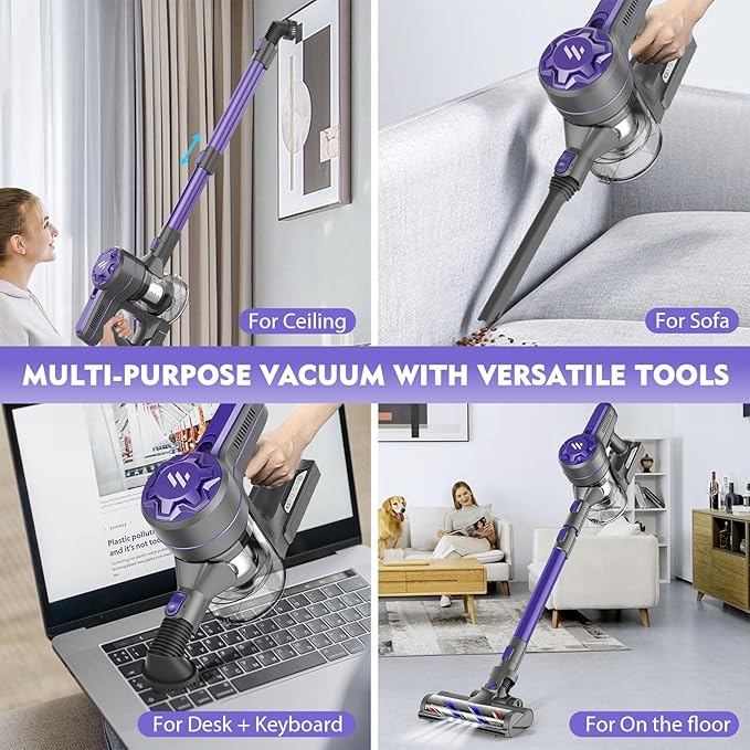 Cordless Vacuum Cleaner, Vacuum Cleaner for Home with 80000 RPM High-Speed Brushless Motor, Up to 40 Mins Runtime, 2 Adjustable Suction, Anti-Tangle, Lightweight Stick Vacuum for Hard Floor
