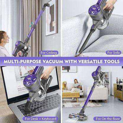 Cordless Vacuum Cleaner, Vacuum Cleaner for Home with 80000 RPM High-Speed Brushless Motor, Up to 40 Mins Runtime, 2 Adjustable Suction, Anti-Tangle, Lightweight Stick Vacuum for Hard Floor