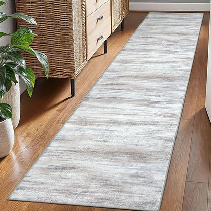 KOZYFLY Modern Abstract Hallway Runner Rug, 2x8 Kitchen Rugs Non-Slip Washable Soft Striped Kitchen Runner Rugs, Print Beige Carpet Runner for Entryway Bathroom Laundry Room Foyer