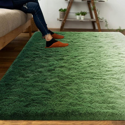 DweIke Luxury Fluffy Kids Rugs for Living Room Bedroom, 6x9 Large Shaggy Forest Green Area Rug for Girls Boys, Upgrade Plush Non-Slip and Washable Colorful Fuzzy Carpet for Dorm Nursery Decor