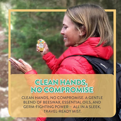 Organic Beeswax Hand Sanitizer Spray - 4-Pack (Lavender Oil), Travel Size Mist Spray with Organic Ethyl Alcohol, Moisturizing and Refreshing with Essential Oils, Non-Toxic, Made in the USA
