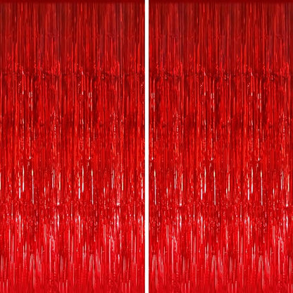 GOER 3.2 ft x 8.2 ft Metallic Tinsel Foil Fringe Curtains,Party Streamer Backdrop for Birthday,Graduation Decorations and New Year Eve (2 Packs,Red)