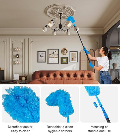 Swivel Squeegee Kit with 4 Extension Poles,Glass Scraper, Bendable Duster, 2 Window Scrubber Cloth for Glass, Car, Floor, Home,Garden