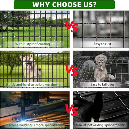 10 Panels Garden Fencing Animal Barrier, 33 in(H) X 24 ft(L) Dog Fence Outdoor for Yard Rustproof No Dig Decorative Tall Garden Fence Metal Wire Panel Border Patio Rabbit Ground Stakes Fencing