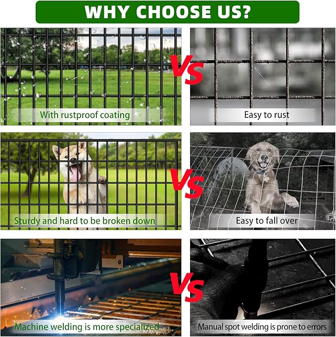 5 Panels Dog Fence Outdoor for Yard, 33 in(H) X 12 ft(L) Decorative Garden Fence Rustproof No Dig Animal Barrier Fencing Metal Wire Panel Border Patio Rabbits Ground Stakes Fencing