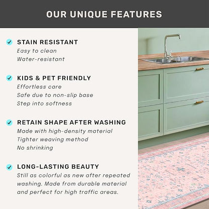Washable 3x5 Pink Rugs for Girls Bedroom Beside Bed, Nursery Rug, Soft Faux Wool Low Pile Non Slip Stain Resistance Carpet, Pink & Blue