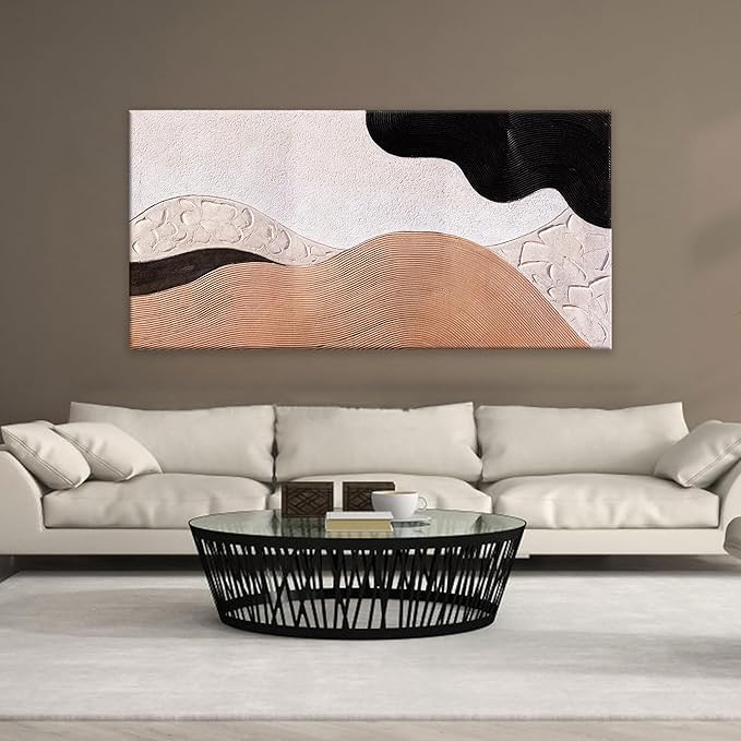 Suconvng Large Abstract Wall Art For Living Room Brown Canvas Art Wall Decor Picture Painting Black Abstract Art Maximalist Artwork For Bedroom Dinning Room Modern Home Wall Decor 29x58 In