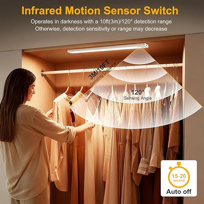 8 Inch Under Cabinet Lighting, 2 Pack Rechargeable Motion Sensor Light, USB Wireless Indoor Closet Lights, 3 Color & 5 Level Dimmable, Easy Installation Lights for Kitchen, Pantry, Stairs