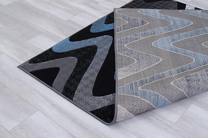 Allstar 5x7 Grey and Gainsboror Grey Modern and Contemporary Rectangular Accent Rug with Turquoise and Charcoal Grey Wavy Zigzag Design (4' 11" x 6' 11")
