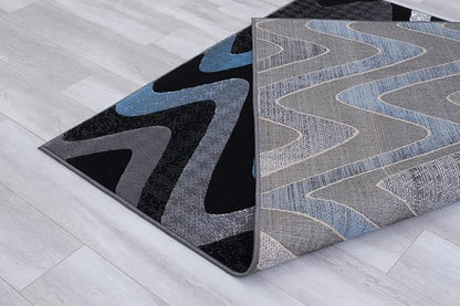 Allstar 5x7 Grey and Gainsboror Grey Modern and Contemporary Rectangular Accent Rug with Turquoise and Charcoal Grey Wavy Zigzag Design (4' 11" x 6' 11")