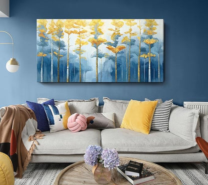 ARTZON Extra Large Canvas Wall Art for Living Room Abstract Tree of life Blue Picture Modern Nature Birch Print Horizontal Artwork Fall Forest Landscape Art Prints Bedroom Office Dining Decor 58"x29"