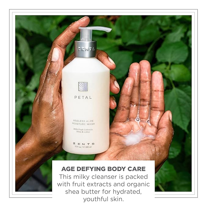 Zents Hand & Body Wash (Petal Fragrance) | Hydrating Anti-Aging Cleanser with Organic Shea Butter & Aloe for Dry Skin | Gentle & Nourishing | 10 fl oz