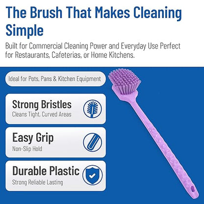 SPARTA 40501EC68 Plastic Large Scrub Brush, Kitchen Brush, Utility Brush With Long Handle For Cleaning, 20 Inches, Purple, (Pack of 6)