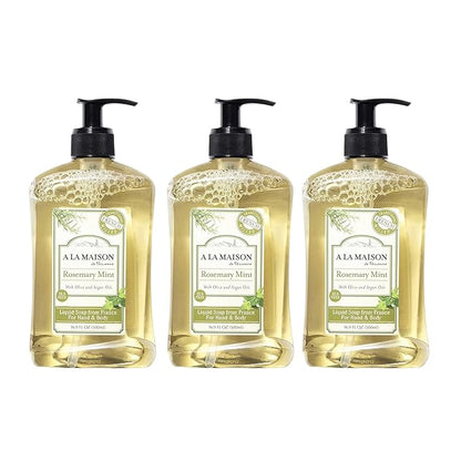 A LA MAISON de Provence Liquid Hand Soap | Rosemary Mint Scent | French Milled Moisturizing Natural Hand Soap | in 16.9 oz. Pump Bottles | (3 Pack)